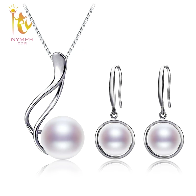 

NYMPH Pearl Jewelry Sets For Women Natural Freshwater Pearl Necklace Pendant Earrings 9-10mm Trendy Simple Jewelry Gift TED204
