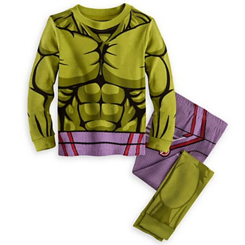 Комплект из 2 предметов, пижамы для мальчиков с принтом; Одежда для девочек; комплекты Халк, Бэтмен Железный человек Человек-паук Капитан Америка пижама в виде костюм косплея детская Костюмы - Цвет: Hulk