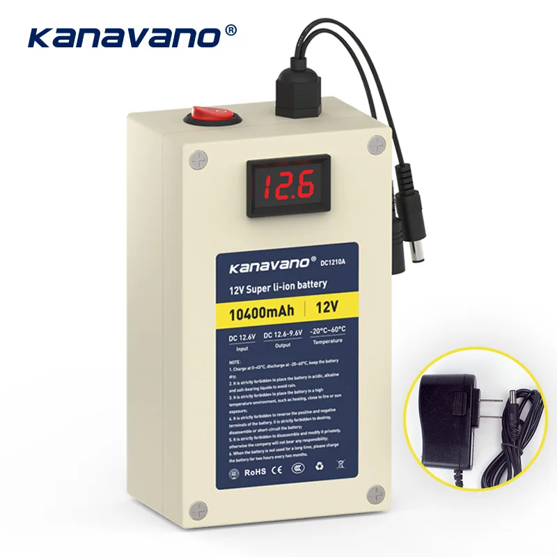 Kanavano 12v перезаряжаемый комплект литий-ионный батарей 10400mAh литий-ионный аккумулятор камеры и 12,6 V 1A зарядное устройство вилка Европа/США