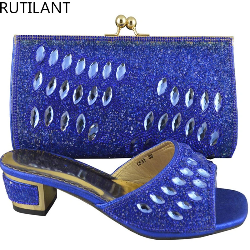 

Ladies Italian Shoe and Bag Set Decorated with Rhinestone Royal Blue Color Matching Italian Shoe and Bag Set Party Shoes and Bag