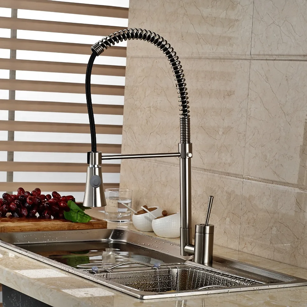 

Single Handle Brushed Nickle Kitchen Faucet Pull Down Sprayer Deck Mounted
