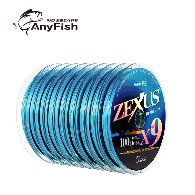 ANYFISH бренд 300 м 500 PE плетеная рыболовная леска 9 нитей 10-100 фунтов супер прочная