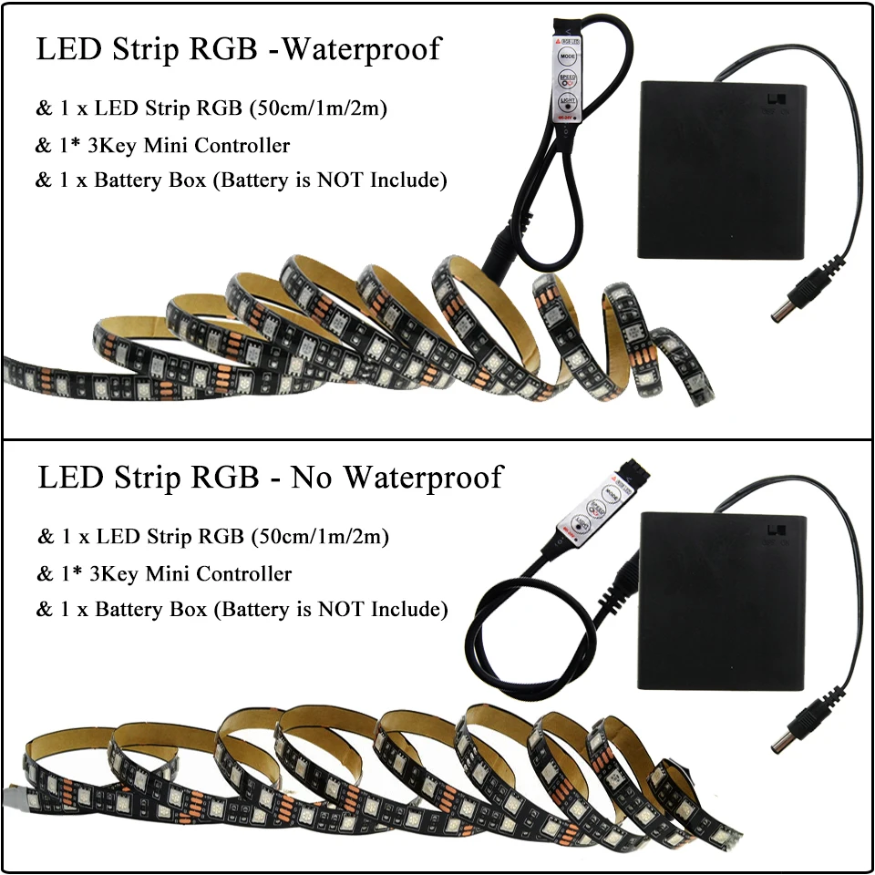 5050 аккумулятор светодио дный Ленточные огни RGB Черный PCB IP20/IP65 Водонепроницаемый декоративный свет лампы с RGB contrllor