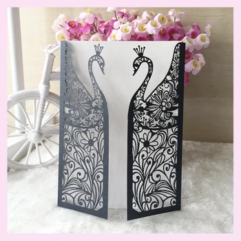 

50 pcs/lot Hot sell laser cut hollow wedding customized western style elegant wedding party &event unique swan invitation card