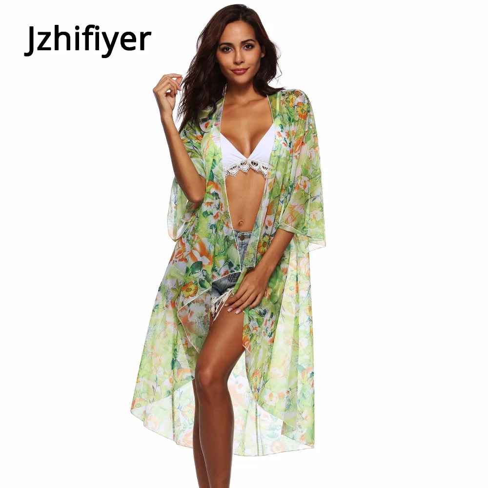 chiffon pareo beach bikini swimwear Kaftan cardigan women robe de plage