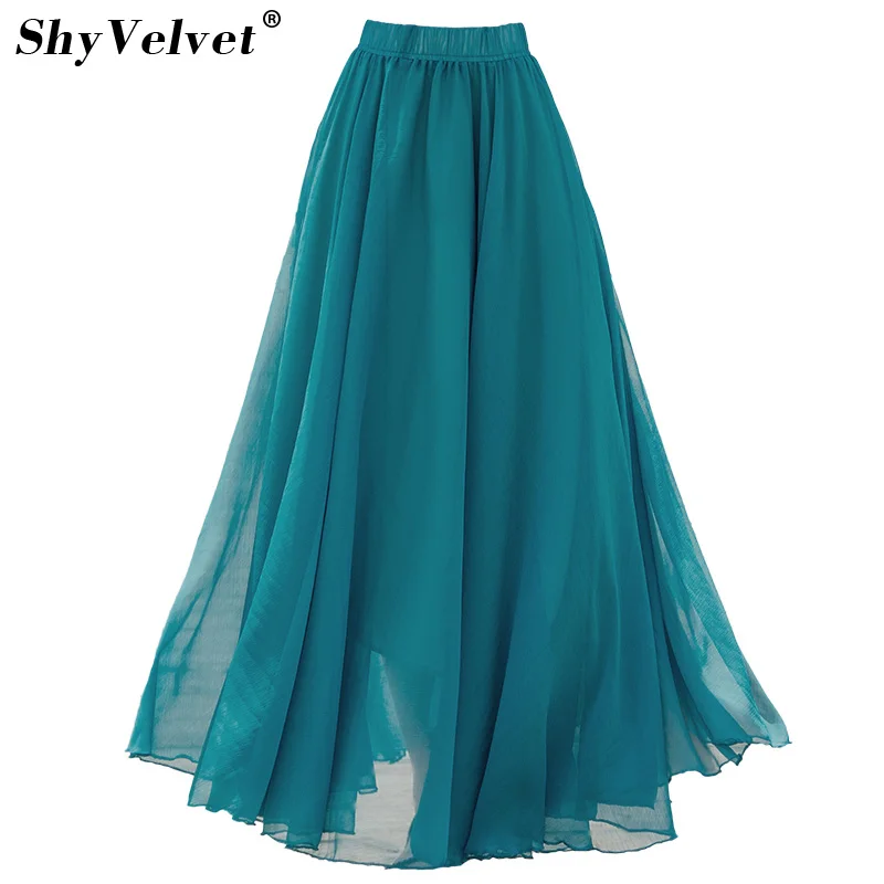 

Long Skirt Summer Beach Boho Skirt 15 Solid Colors Cgiffon Maxi Skirts Saia Longa Faldas Black Gray Green Blue Red Women Skirt
