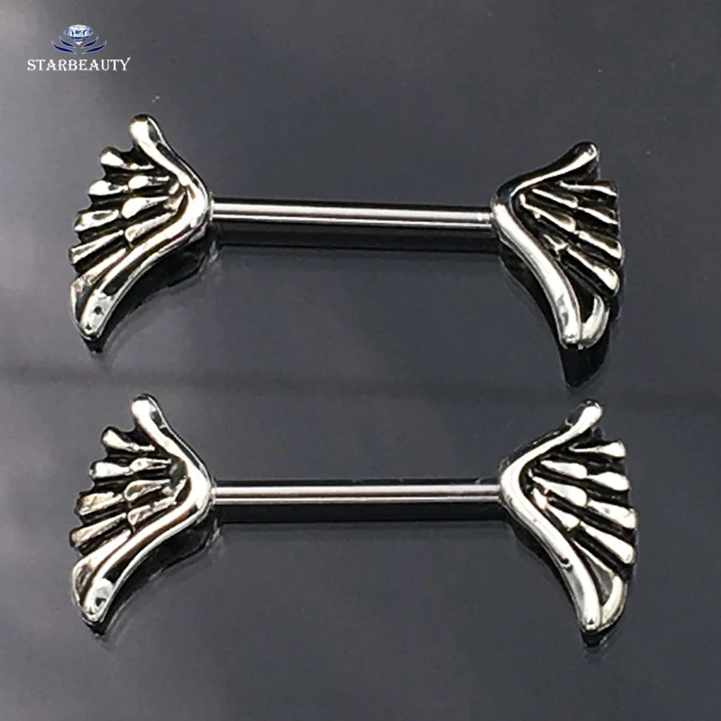 

1pair 1.1*12mm Luck Angle Wing Nipple Piercing Jewelry Black 316L Surgical Steel Barbell Piercing Nipple Ring Bar Body Jewelry
