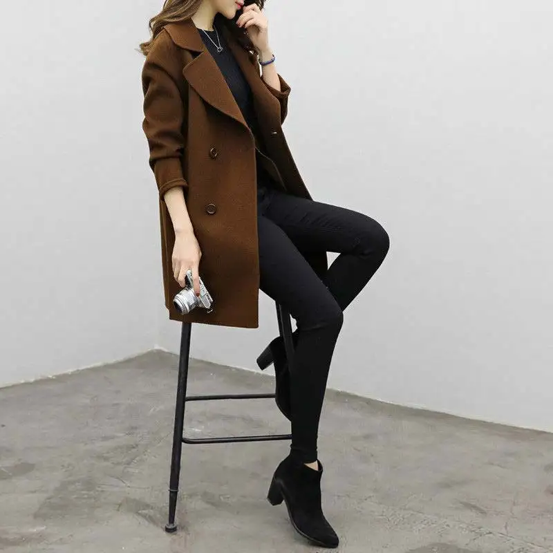 2019 Winter Clothing Short Wool Coat Women Coat Korean Wool Coat Fashion Double Breasted Cardigan Jacket Elegant Blend HD88
