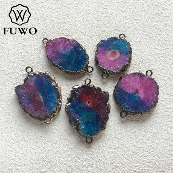 

FUWO Raw Stalactite Slice Shape Connector With Antique Bronze Plated Fashion Double Loops Solar Quartz For Jewelry Making PD233