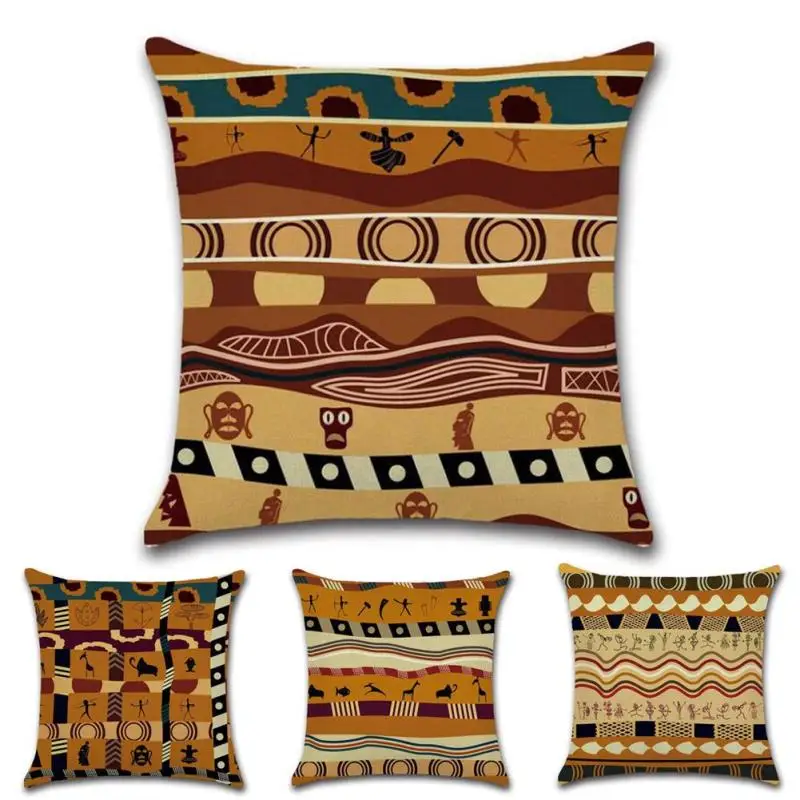 4 Styles Linen Cotton Pillowcase African Printed Ethnic Style Ancient Pillowcase Cotton Cover