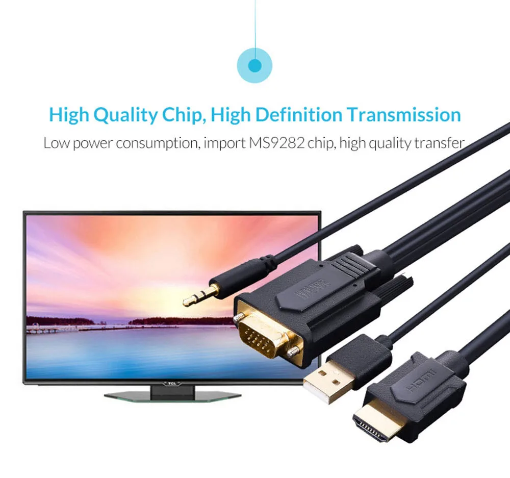 Unnlink преобразователь из VGA в HDMI кабель 2 м 3 м 5 М адаптер с 3,5 разъемом aux аудио кабель FHD 1080 P@ 60 Гц для компьютера светодиодный ТВ проектор