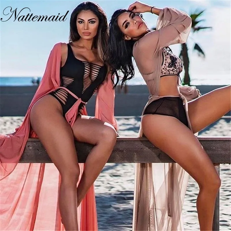 Женское пляжное платье NATTEMAID шифоновое полупрозрачное длинное туника летнее