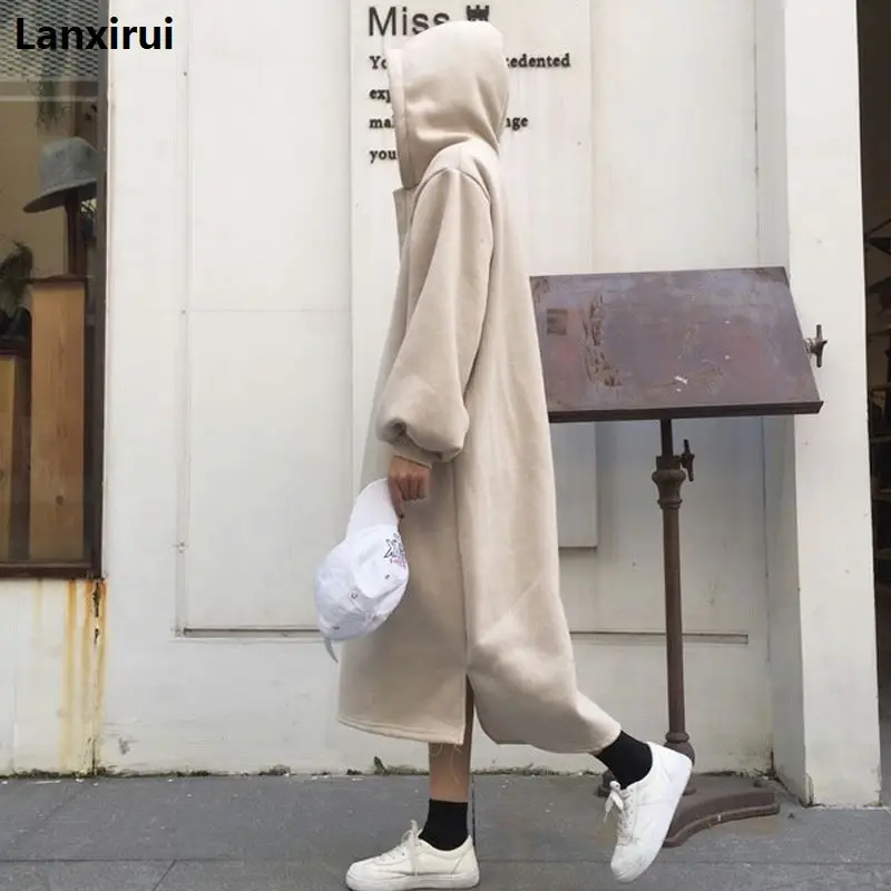khaki Новые модные толстовки femme Корейский Японский Женский свитер повседневные с длинным рукавом Женские однотонные, стиль Харадзюку Свободные плюс бархатные пуловеры - Цвет: khaki