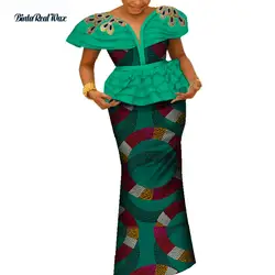 Африканский Топик с аппликацией и Юбки наборы для женщин Базен Riche традиционные африканские женская одежда 2 шт. Юбки наборы WY4233