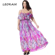 M 6xl Plus Size Women Clothing 2017 Summer New Silk Printing Slash Neck Bohemian Beach Maxi