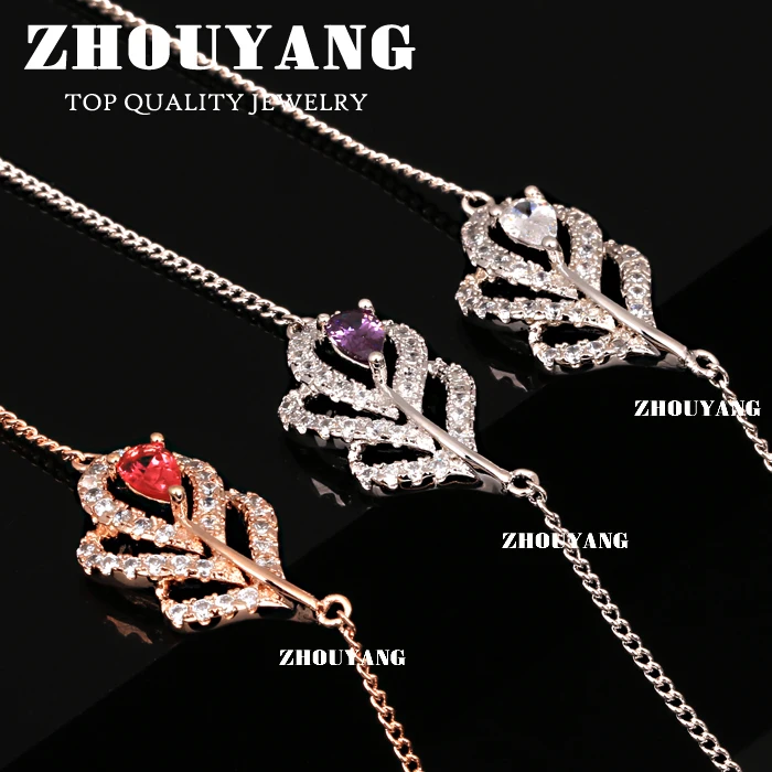 ZHOUYANG Top Quality ZYH193 Lady Micro Insert Clear Crystal Leaf Silver Color Bracelet Jewelry Austrian Crystal Wholesale