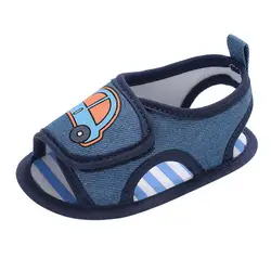 Летние для маленьких девочек Обувь для новорожденных одежда для малышей с мультяшным автомобилем парусиновые сандалии мягкая подошва