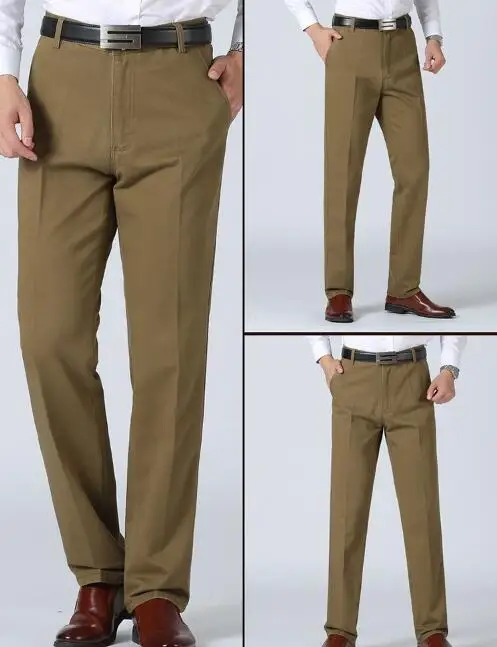 Для Мужчин's Бизнес Повседневное Брюки Для мужчин дышащий хлопок длинные брюки свободные прямые плоский костюм брюки