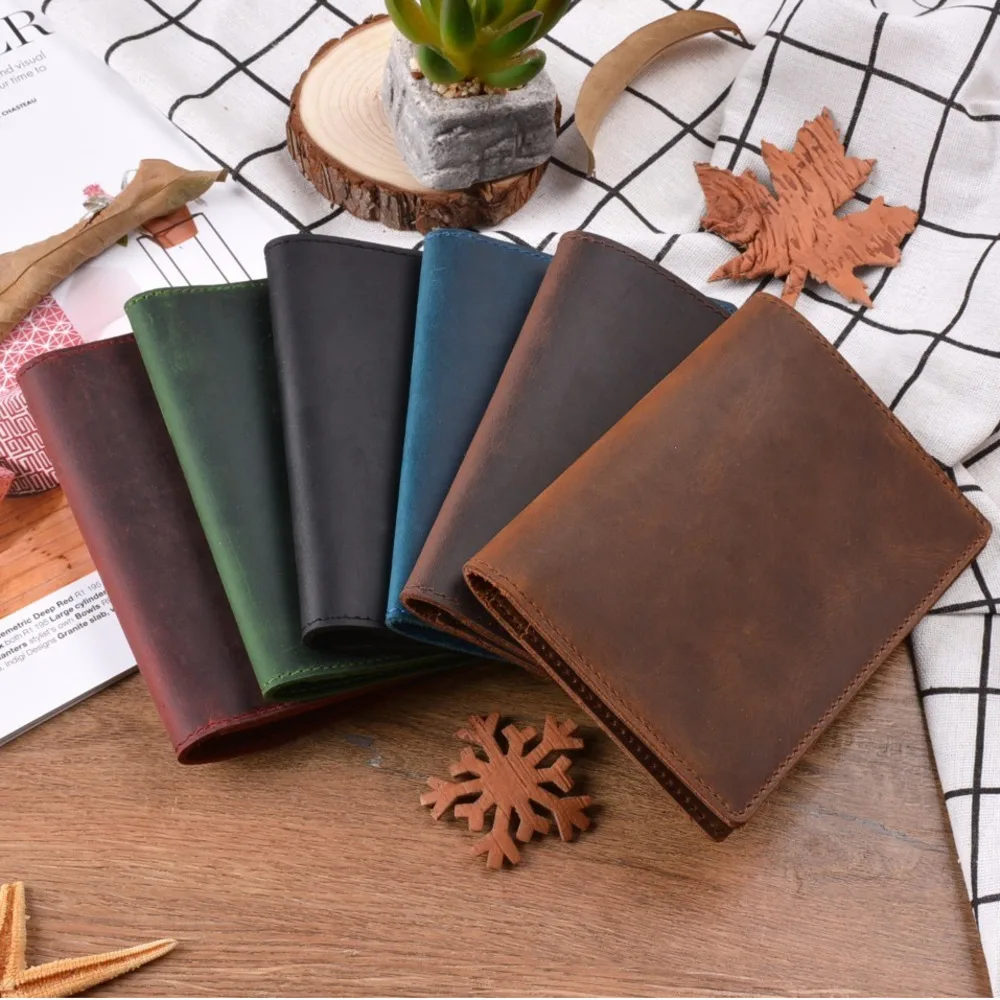 

2019 New Genuine Crazy Horse Leather Passport Cover Solid Credit ID Card Case Holder Business Unisex Travel Wallet