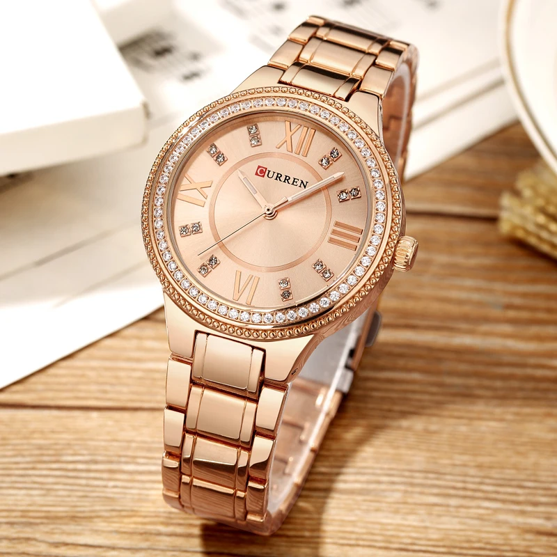 Goedkoop Vrouwen Fashion Horloges Curren Brand Luxe Goud Roestvrij Staal Quartz Horloge Dames Jurk Sieraden Voor Vrouwen Geschenken Horloges