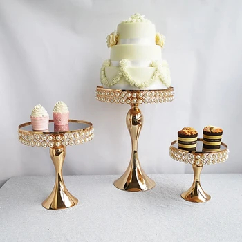

Pearl high feet beautiful wedding table layout cake rack gold metal mirror