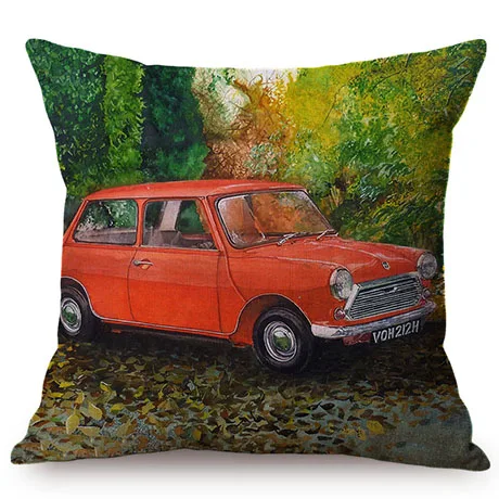 Vintage Car Style Print Cotton Linen Home Decorative Throw Pillow Case Living Room Nostalgia Restaurant Decoration Cushion Cover K93-5