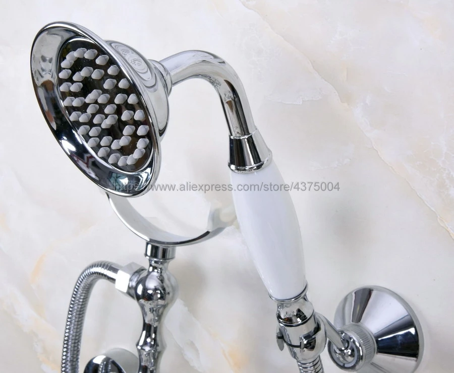 Bathtub Faucet Chrome Wall Mounted Rain Shower Faucet Round Handheld 2 Handle Luxury Bathroom Mixer Tap Set Nna227