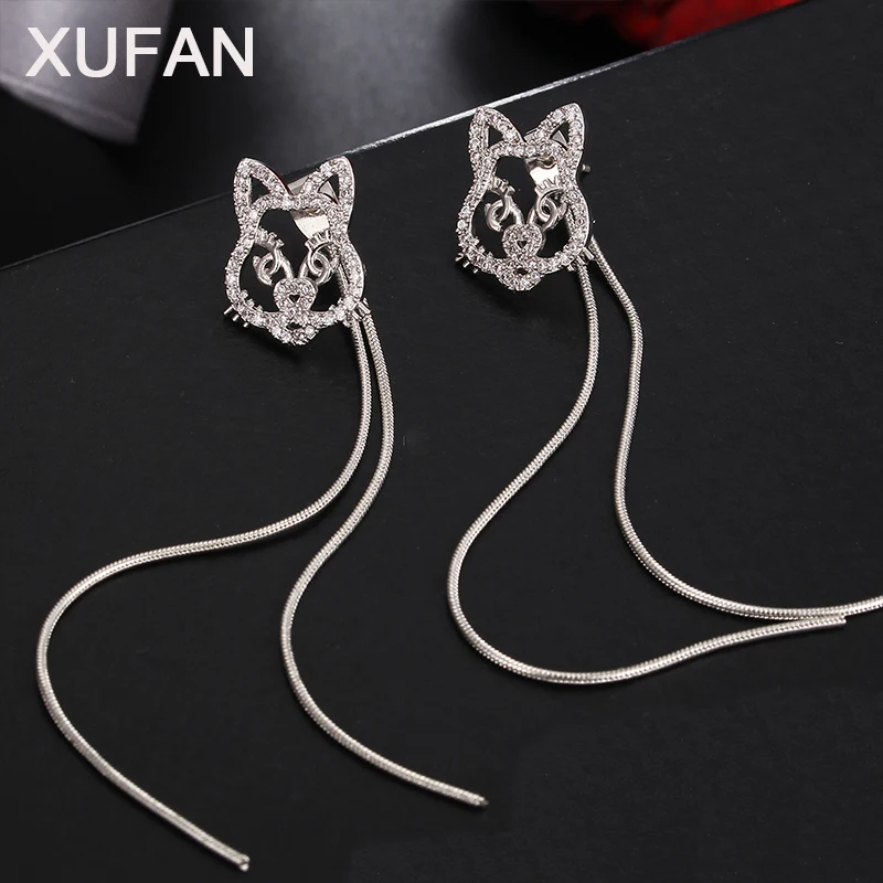 

New Arrival 2 Style Cute Cat AAA CZ Zircon long Earrings For Girls Fashion kitten Tassel Dangle earrings For women Party Jewelry