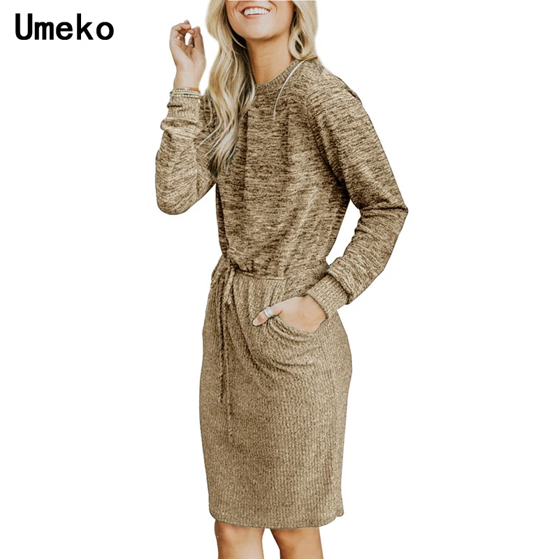 

Winter Fashion Midi Knitted Pencil Bandage Dress Women Knee-Length Long Sleeve Ladies Dresses Vestidos Fall