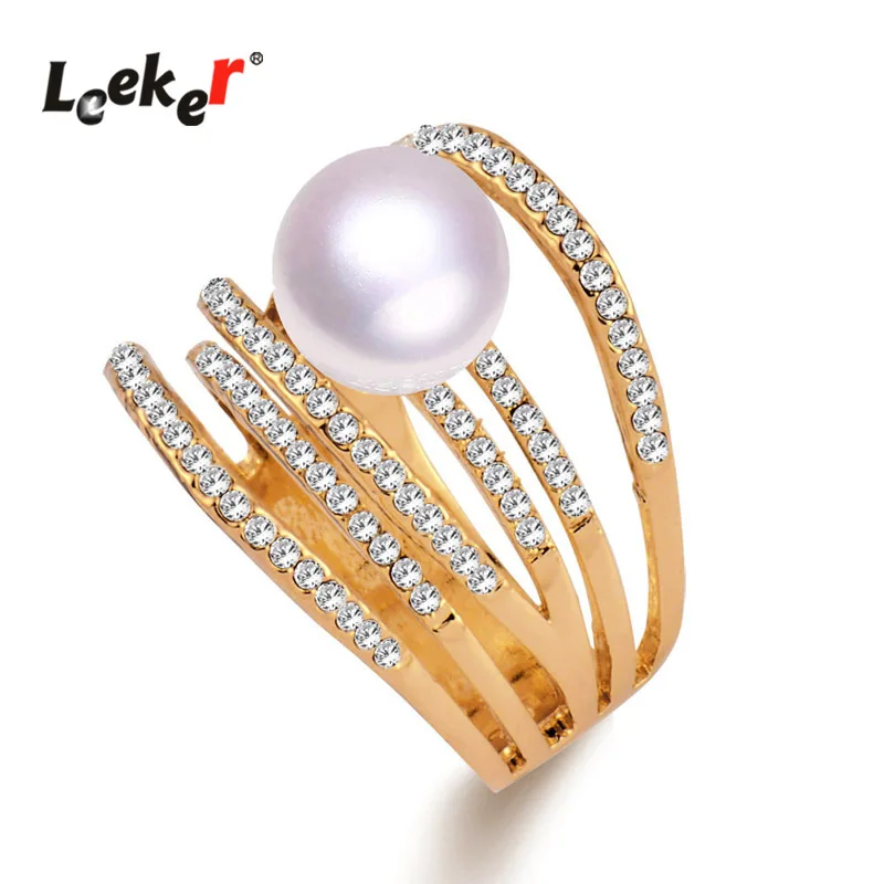 

LEEKER Personality Design Big Pearl Ring For Women Gold Silver Color Multilayers Wedding Rings Vintage Jewelry 544 LK8