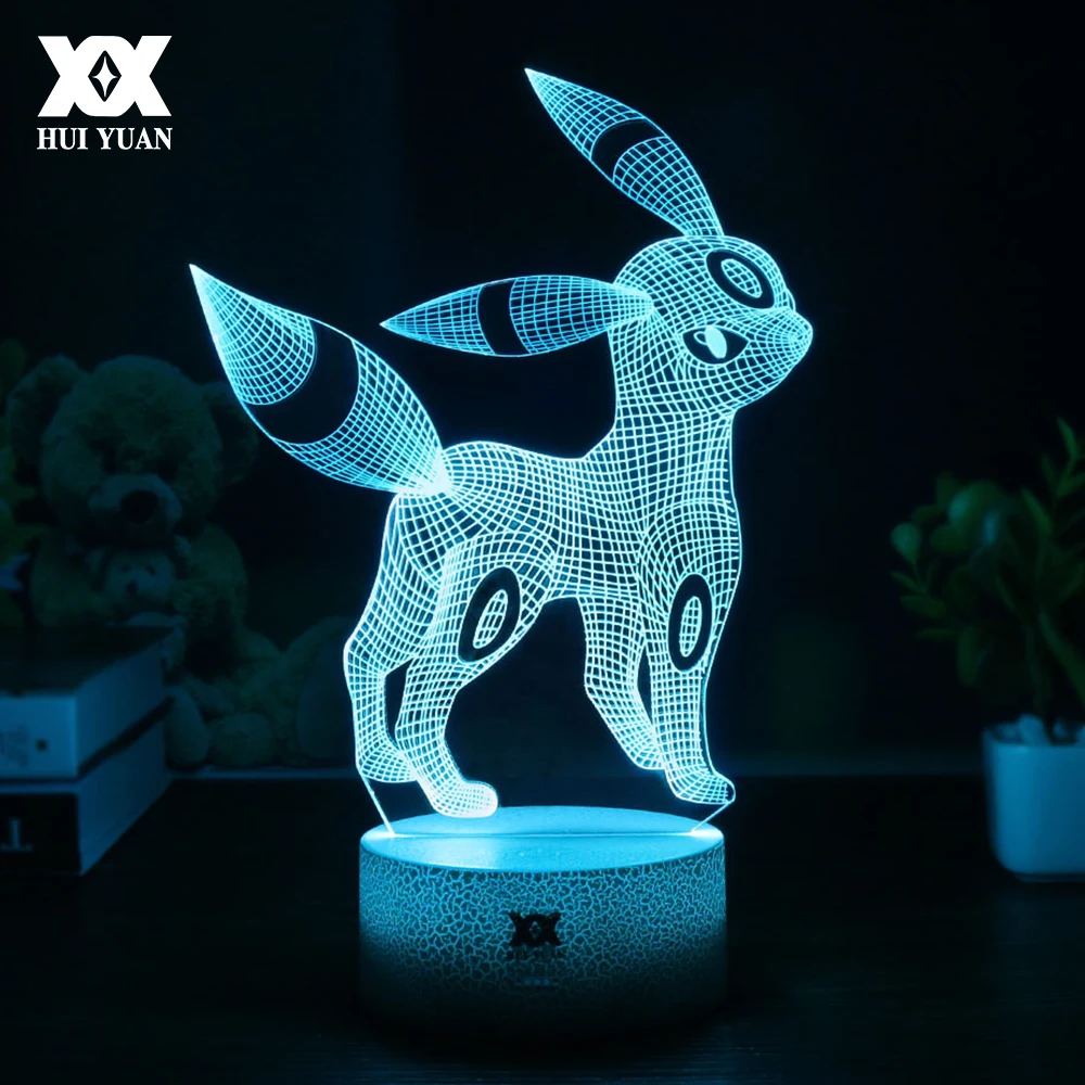 Творческий Покемон Umbreon 3D лампа визуальную иллюзию USB мультфильм ночь светодиодная 7 цветов сна настольная лампа Дети Рождественские подарки