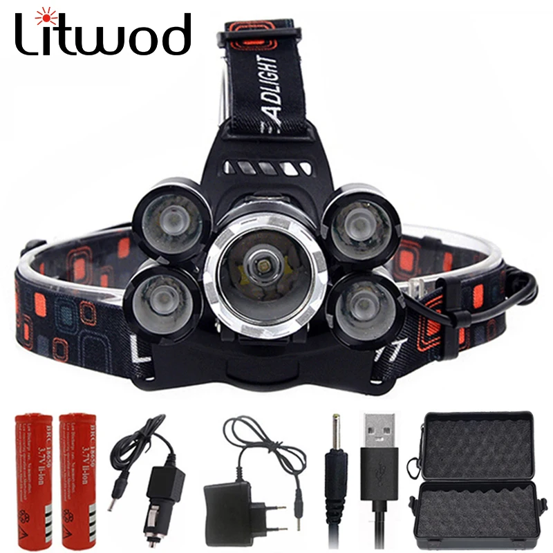 

hight power light 5 led headlamp headlight 12000 Lumen cree xml t6 LED Head Lamp 18650 rechargeable Flashlight Torch lantern