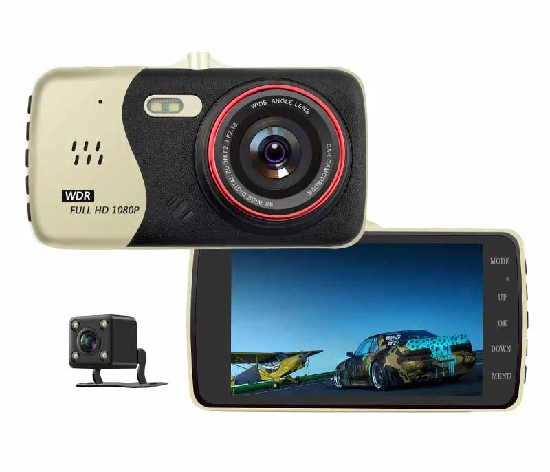 4 дюйма ips Двойной объектив передний 1080P задний 480P Автомобильный видеорегистратор с ночным видением Dash Cams поддержка ADAS LDWS FCWS запись видео