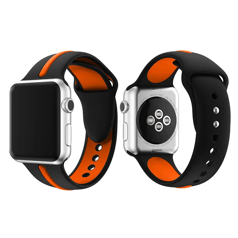 Полосатый силиконовый ремешок для Apple Watch Sport Correa Loop Band Замена для iwatch IOS Smartwatch Браслет серии 4/3/2/1 - Цвет: Black Orange