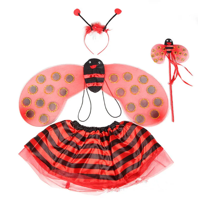 

Bee Ladybug Costumes 4 Piece Sets for Kids Girls Cute Party Fancy Dress Cosplay Wings+Tutu Skirts Yellow Red