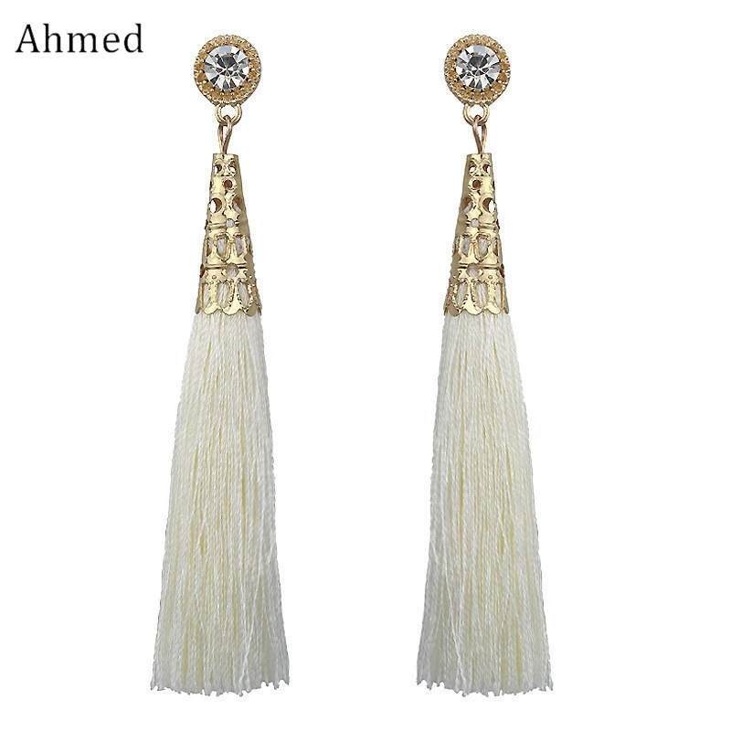 Pendientes largos con flecos estilo bohemio mujer, aretes con diamantes de imitación, Estilo Vintage, a la moda, 2018|Aretes| - AliExpress