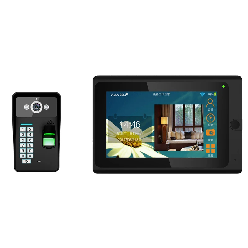 

Mountainone 7 Inch Wired Night Video Doorbell Password Fingerprint Card With Wireless Wifi Mobile Phone Remote Camera Video In