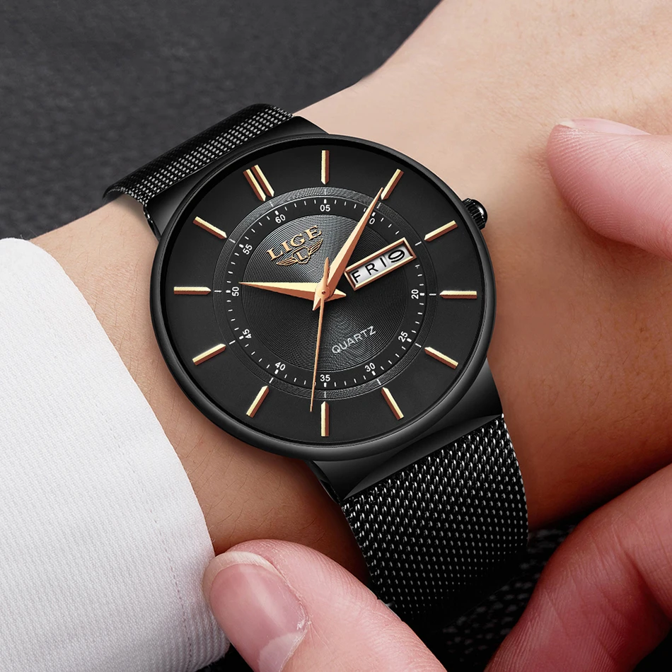Relogio Masculino LIGE, модные мужские часы, Лидирующий бренд, роскошный подарок, кварцевые часы для мужчин, повседневные, тонкие, сетчатые, стальные, водонепроницаемые, спортивные часы