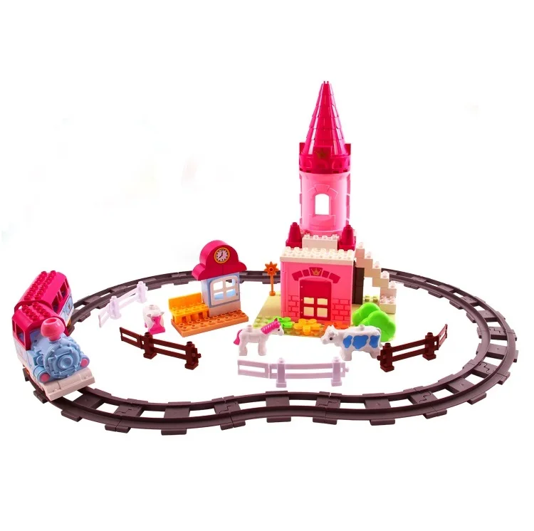 Сборная железная дорога, большие строительные блоки, поезд, вагон, трек, набор совместимых Duploes, кирпичи, домашние интерактивные игрушки для детей, подарок