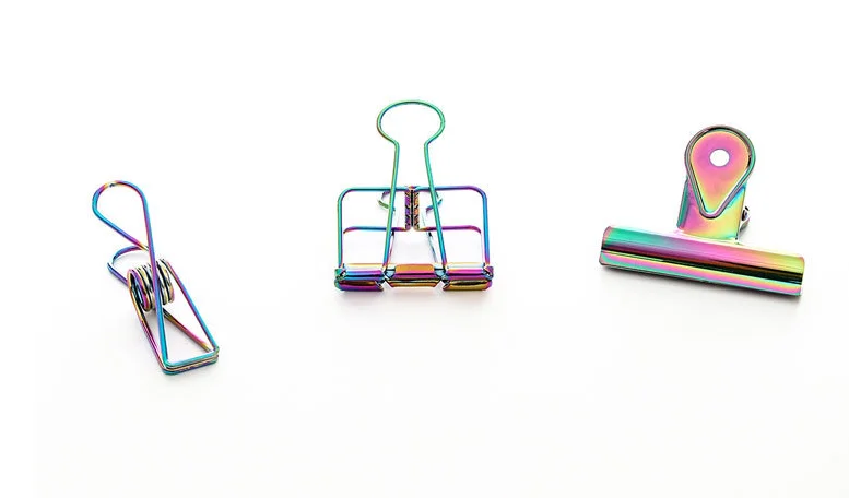 

New colorful long tail clip metal plating rainbow water droplets bill clip color fish tail clip office supplies 4pcs/pack