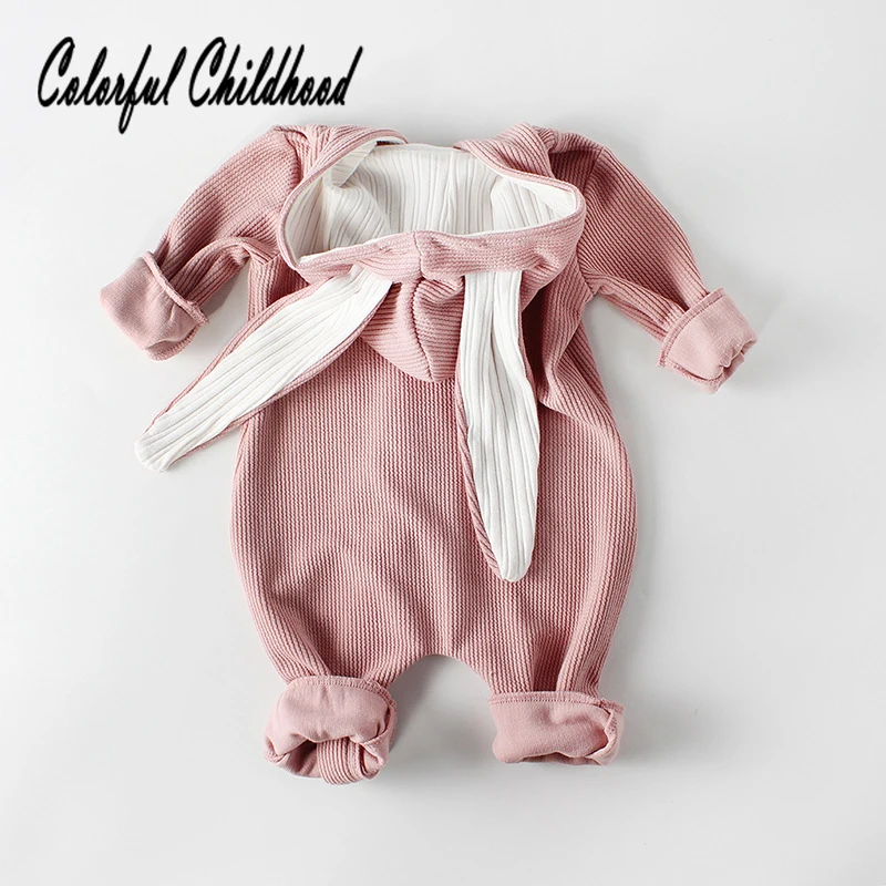 Toddler Baby Girl Rompers Rabbit Ear Hooded Long Sleeve Cotton Lovely Jumpsuits