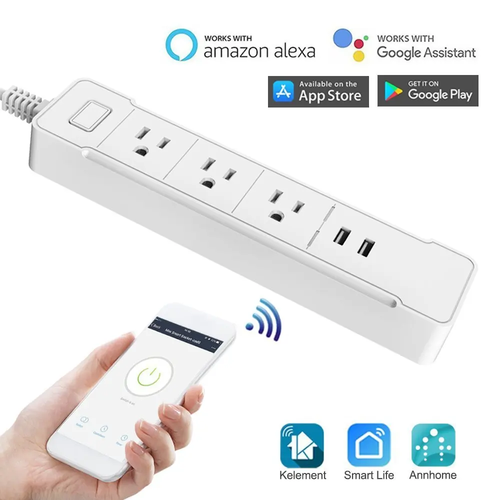 

WiFi Smart Power Strip Surge Protector,3 AC Outlets Plug,2 USB Charging Ports with Alexa Google Assistant Remote Voice Control