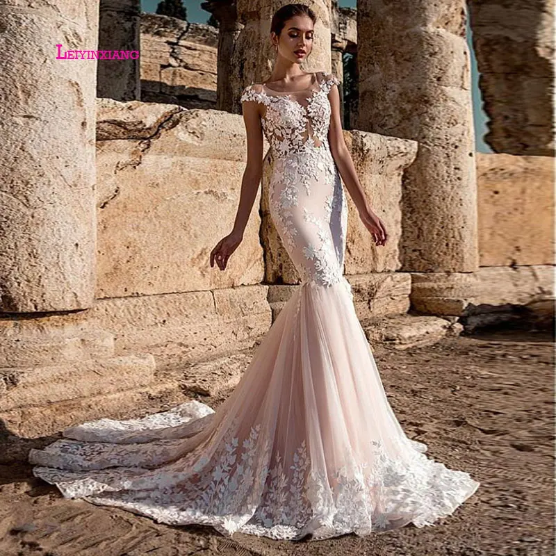 

LEIYINXIANG 2019 Popular Bride Dress Wedding Dress Vestido De Noiva Sereia Robe Sexy Mermaid Backless Appliques Lace Sweetheart