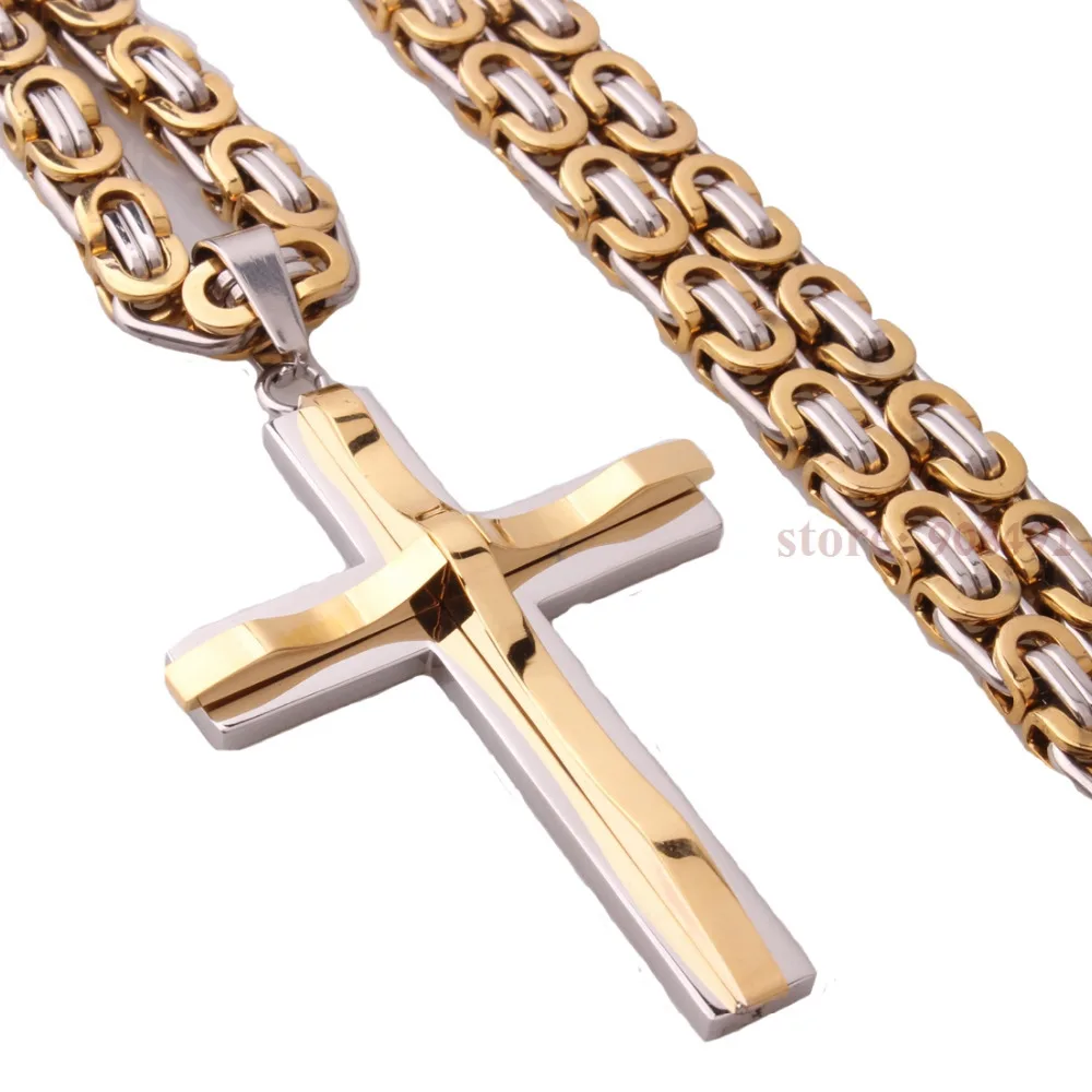 

Popular Sale Mens Silver Gold Stainless Steel Religious Cross Pendant Necklace