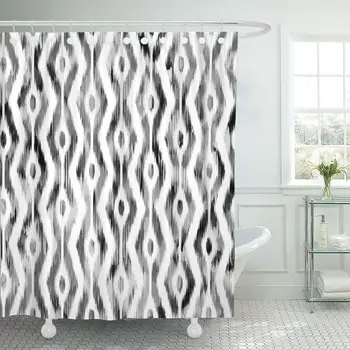 

Fabric Shower Curtain Abstract Ikat Design Batik Black Classic Damask Dye Ethnic Graphic