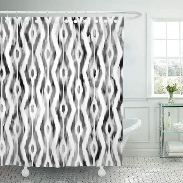 Fabric Shower Curtain Abstract Ikat Design Batik Black Clic Fabric Shower Curtain Abstract Ikat Design Batik Black Clic Damask Dye Ethnic Graphic
