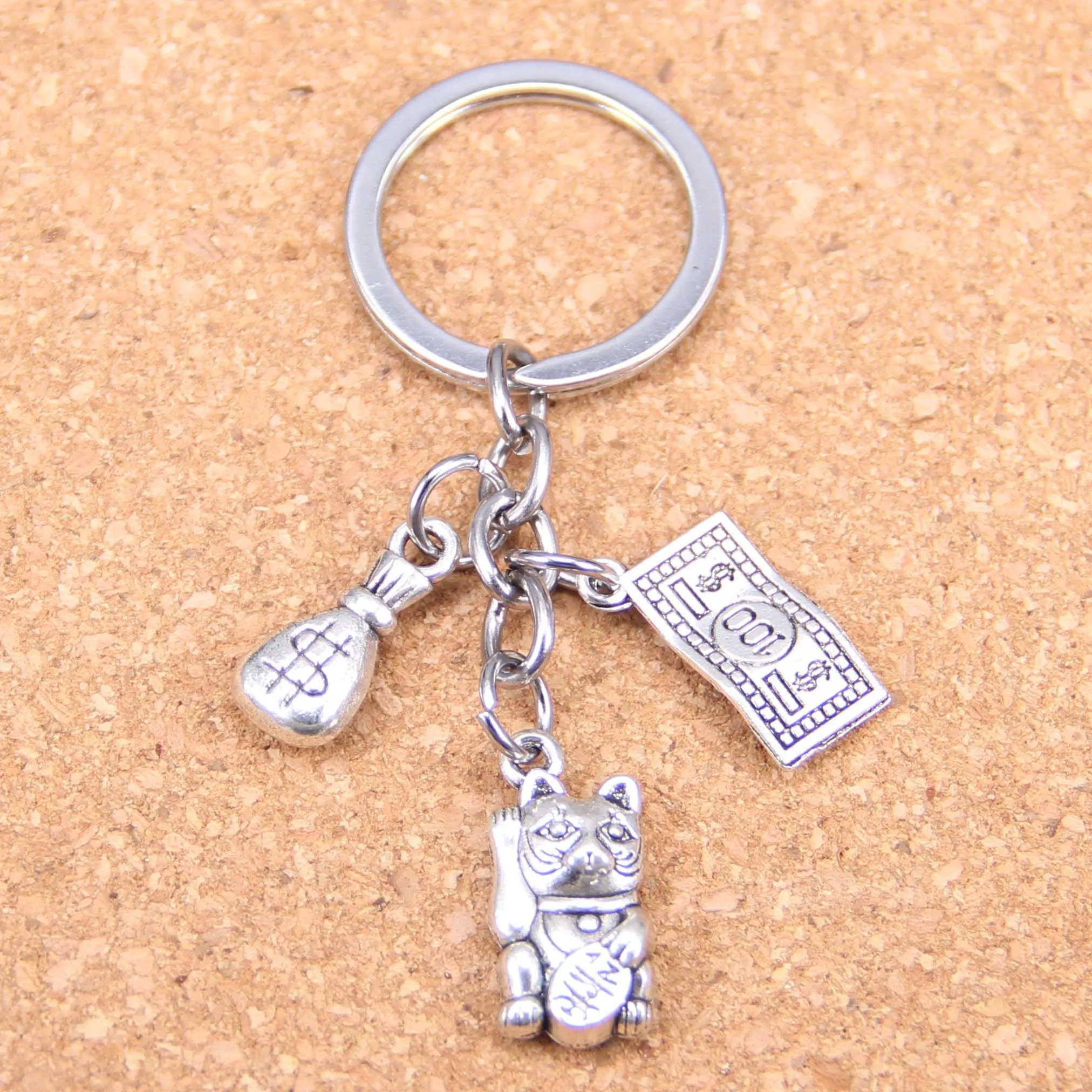 

2pcs DIY Keychain lucky cat,wallet,dollar money Pendants Men Jewelry Car Key Chain Souvenir For Gift
