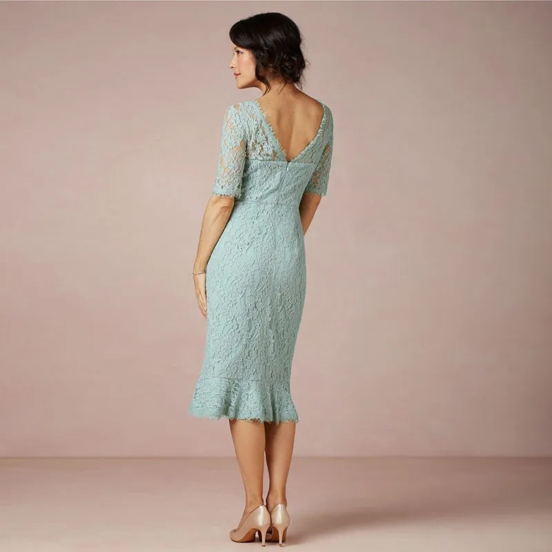 Новинка 2019 года, платье-Русалка с коротким рукавом, длиной ниже колена, платья для матери невесты, большие размеры, кружевные вечерние