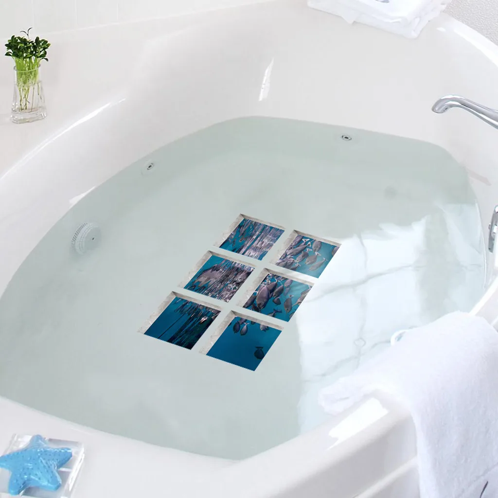 6 шт. ПВХ 3D наклейки для ванной, противоскользящие наклейки для ванной комнаты, детский коврик для ванной, самоклеющиеся водонепроницаемые наклейки для ванной