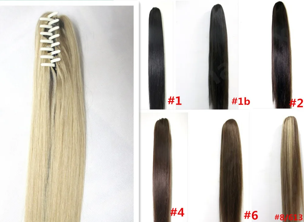 28 colors available16"18"20"grip chuck horstail Claw Clip/Drawstring Ponytail human Hair clips